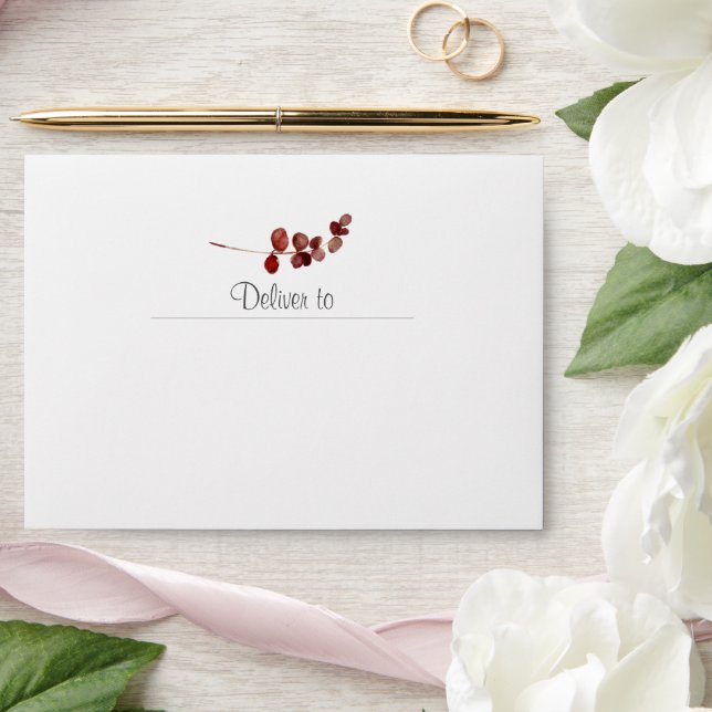 Red Blush Floral Roses Wedding Invitation Envelope (Wedding)