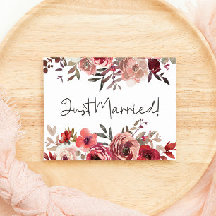 Red Blush Floral Roses Wedding Just Married