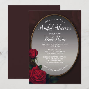 Red Blush Floral Silver Gray Mirror Bridal Shower Invitation