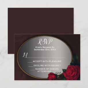Red Blush Floral Silver Gray Mirror RSVP Card