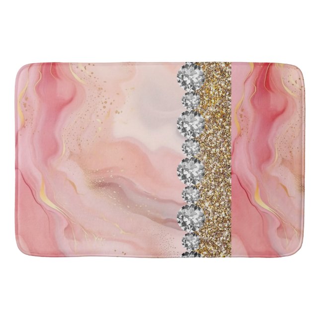 Red Blush Interior Design Home Glitter Marble Bath Mat (Front)