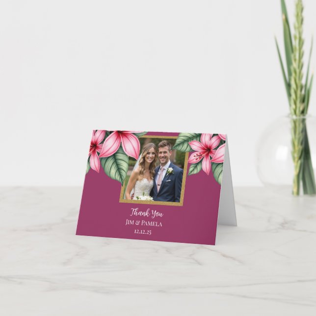 Red Blush Pink Floral Thank You Card (Front)