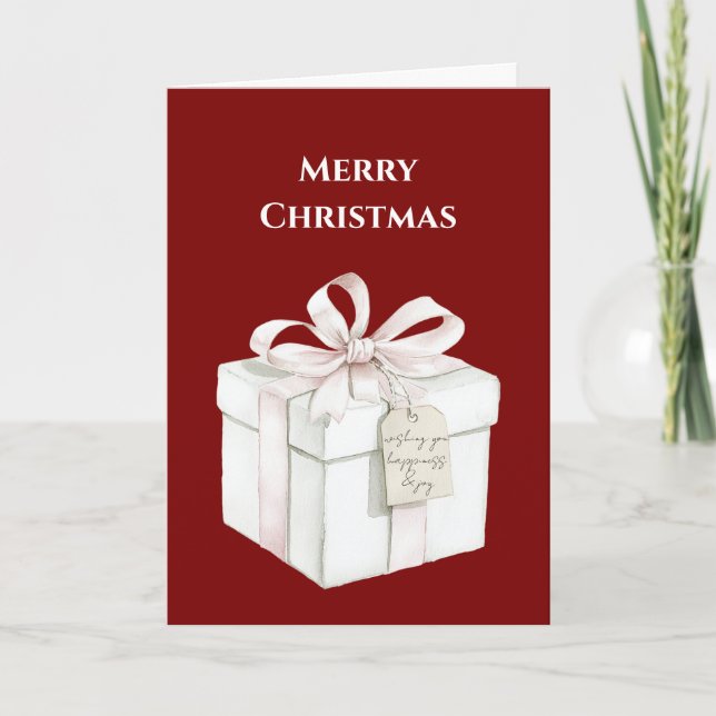 Red Blush Pink Gift Christmas Card (Front)