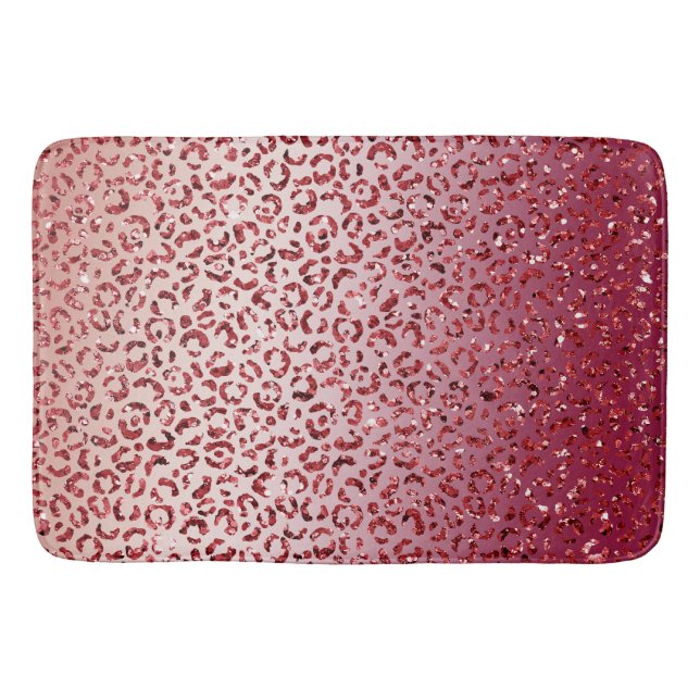Red Blush Pink Glitter Sparkle Leopard Print       Bath Mat (Front)