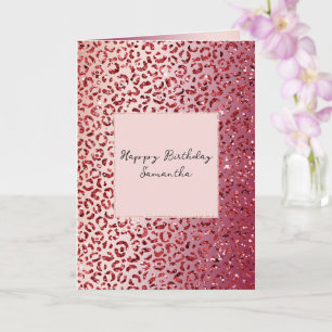 Red Blush Pink Glitter Sparkle Leopard Print      Card