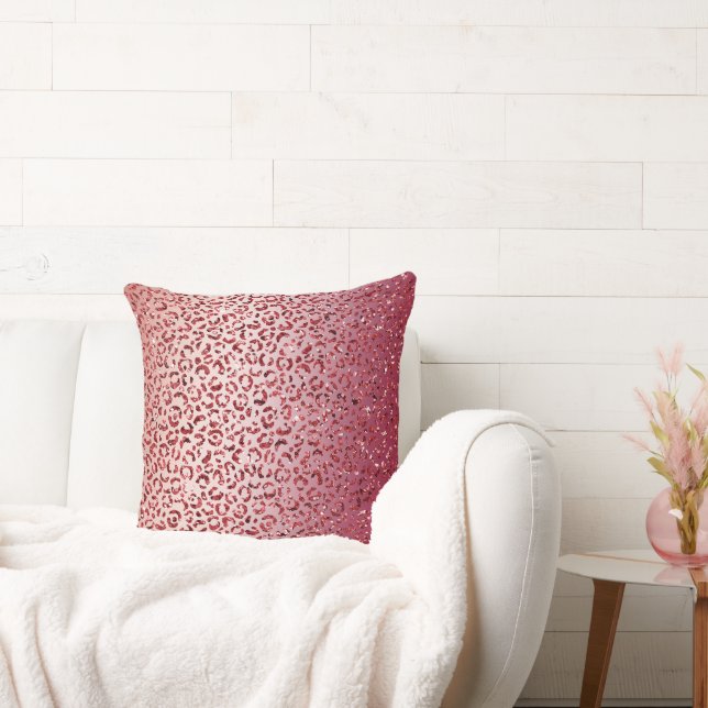 Red Blush Pink Glitter Sparkle Leopard Print       Throw Pillow (Couch)