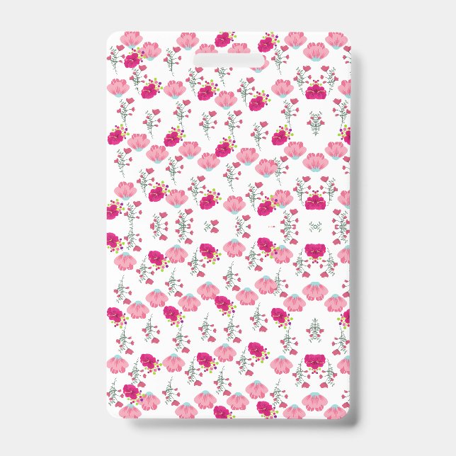 Red & Blush Pink Symmetrical Floral Garden Pattern Badge (Front)