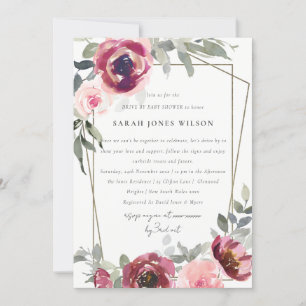 RED BLUSH ROSE FLORAL DRIVE BY BABY SHOWER INVITE