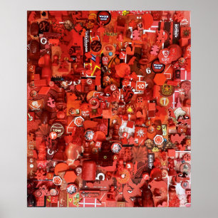 Red board game pieces collage poster