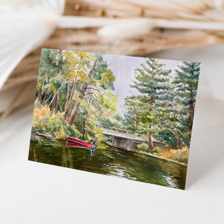 Red Boat “Mountain Lake” Watercolor Landscape Thank You Card