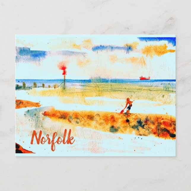 Red Boat on beach in Mundesley, Norfolk Postcard (Front)