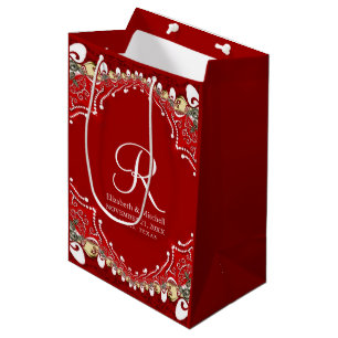 Red Bohemian Batik Monogram Wedding Medium Gift Bag