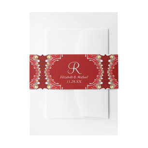 Red Bohemian Batik Wedding Invitation Belly Band