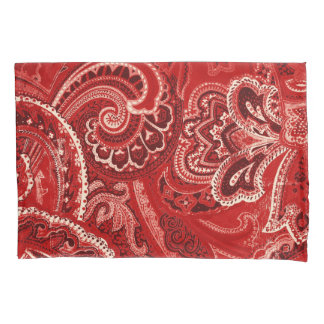 Red Boho Chic Retro Hippy Paisley Bandanna Pillowcase
