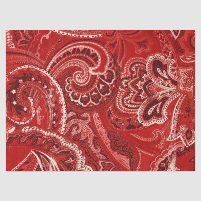 Red Boho Chic Retro Hippy Paisley Bandanna Tissue Paper (Front)