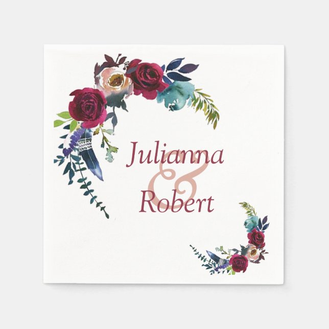 Red boho floral  napkins (Front)