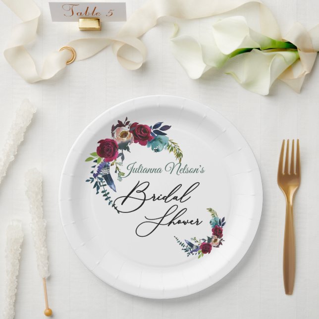 Red boho floral   paper plates (Wedding)