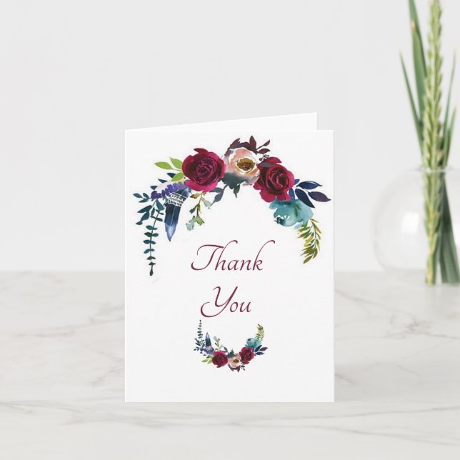 Red boho floral thank you card (Front)