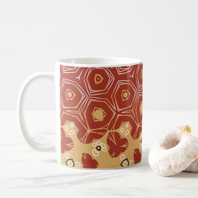 Red Boho Geometric Abstract 2 Coffee Mug (With Donut)