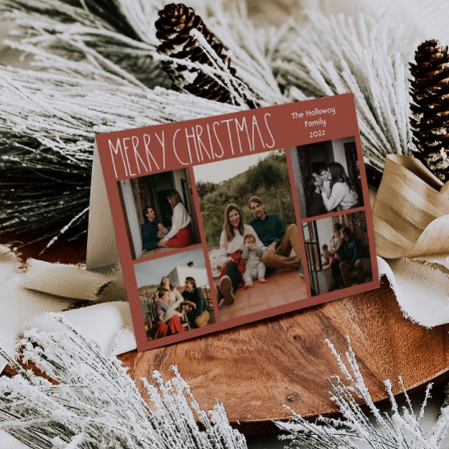 Red Boho Polka Dot Christmas Folded Five-Photo Holiday Card (Creator Uploaded)