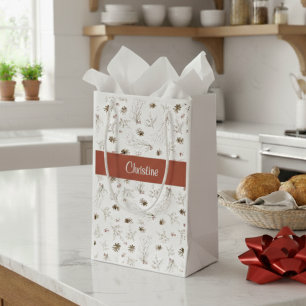 Red Boho Woodland Winterberry Monogram Small Gift Bag