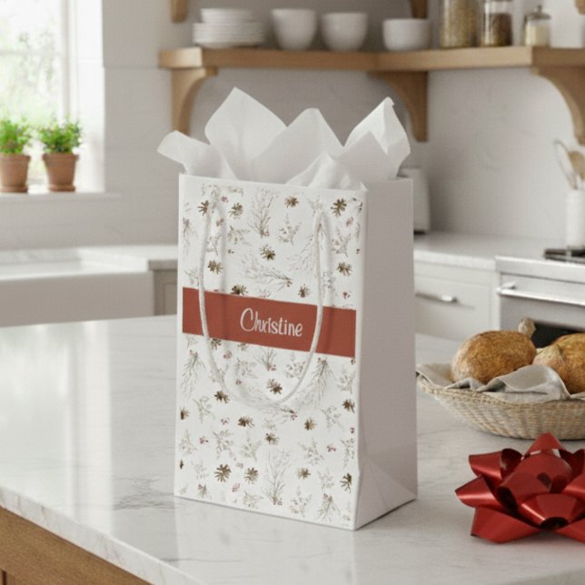 Red Boho Woodland Winterberry Monogram Small Gift Bag (Creator Uploaded)