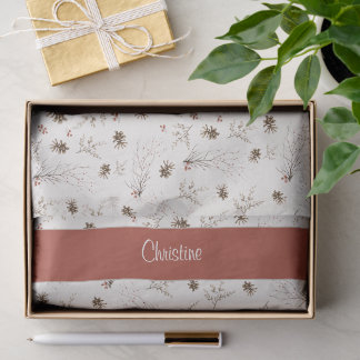 Red Boho Woodland Winterberry Monogram Tissue Paper