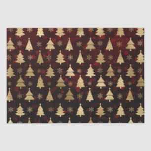 Red Bokeh and Gold Foil Christmas Trees Tissue Paper