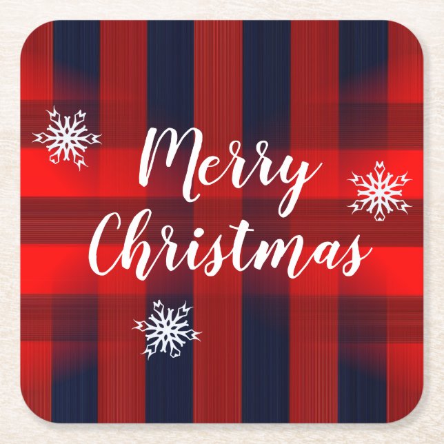 Red Bokeh Buffalo Christmas Square Paper Coaster (Front)