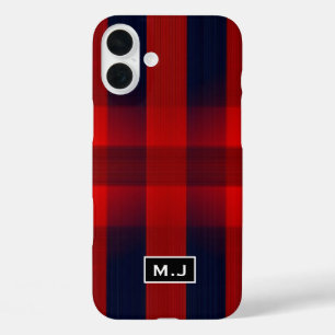 Red Bokeh Buffalo Plaid Monogram iPhone 16 Plus Case