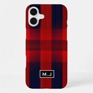 Red Bokeh Buffalo Plaid Monogram iPhone 16 Plus Case