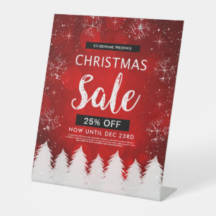 Red Bokeh Christmas Sale Retail Advertisement Pedestal Sign