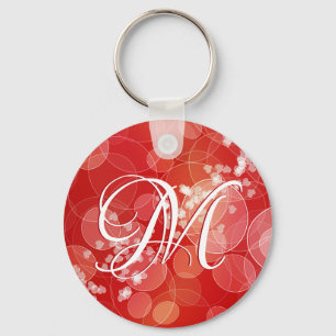 Red Bokeh Valentine's Hearts Gift. Text Keychain