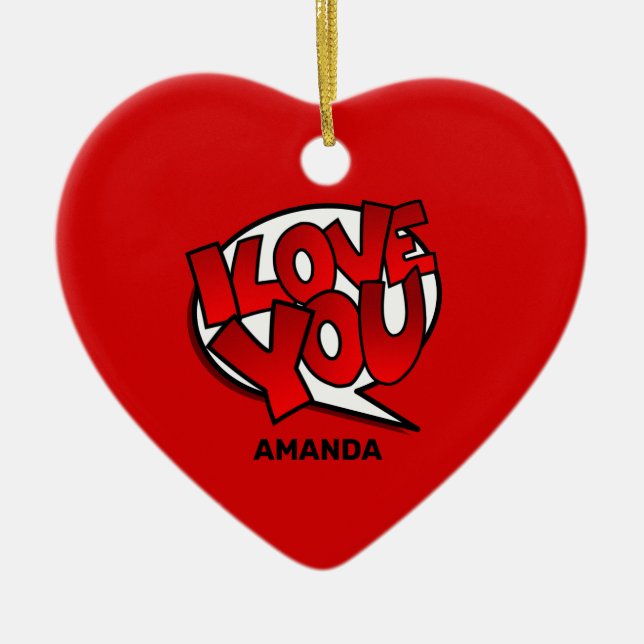 Red, Bold & Bright Pop Art Style - I Love You Ceramic Ornament (Front)