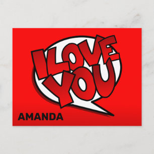 Red, Bold & Bright Pop Art Style - I Love You Postcard