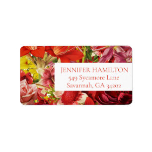 Red Bold Floral Address Sticker