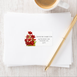 Red Bold Floral Address Sticker