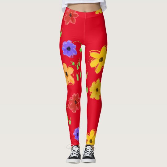 Red Bold Floral Leggings
