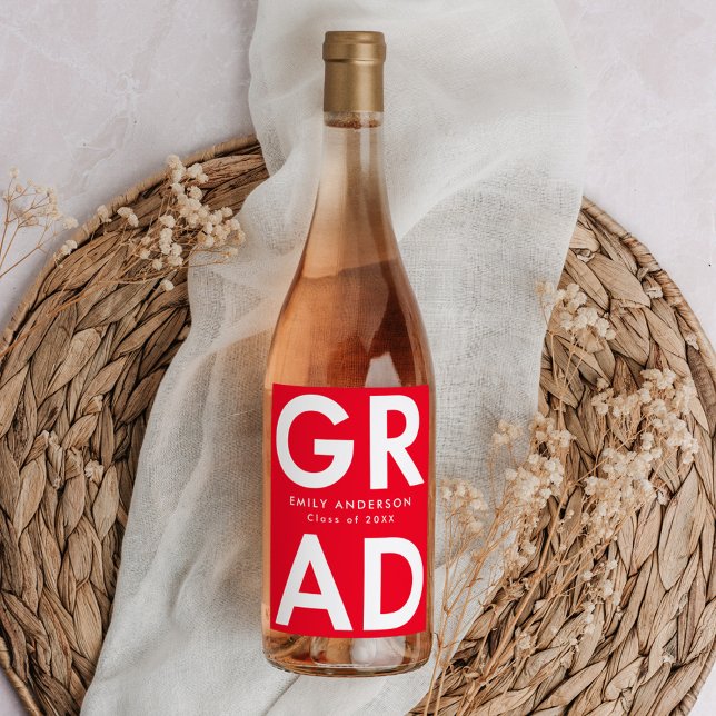 Red | Bold Grad Graduation Wine Label (Creator Uploaded)