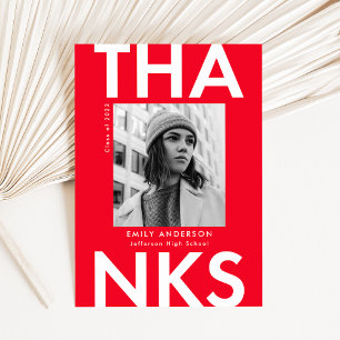 Red   Bold Grad Photo Graduation Thank You Card