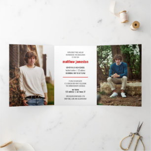 Red Bold & Modern Photo Graduation Tri-Fold Invitation