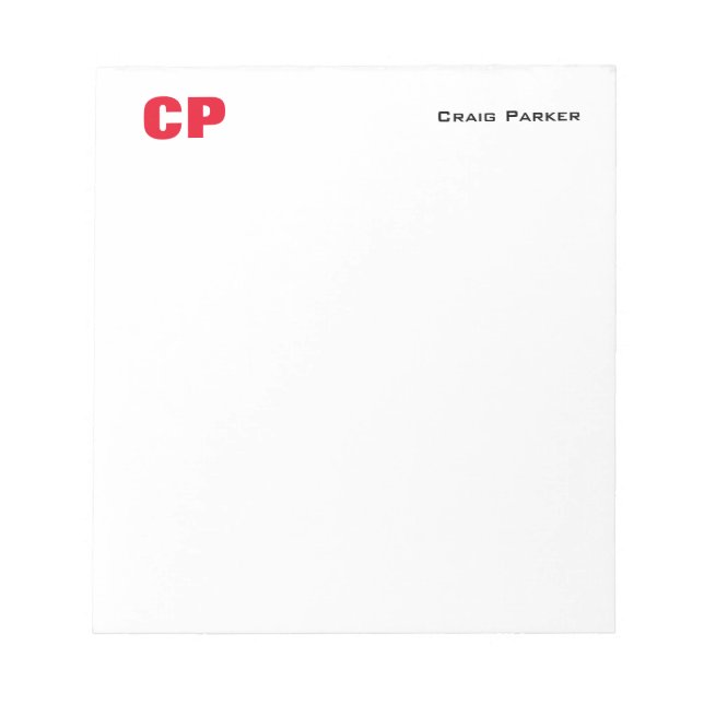 Red Bold Monogram Professional Plain Simple Notepad (Front)