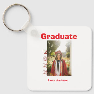 Red bold photo graduation add name class text keychain
