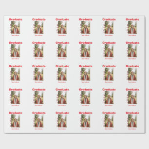 Red bold photo graduation add name class text wrapping paper