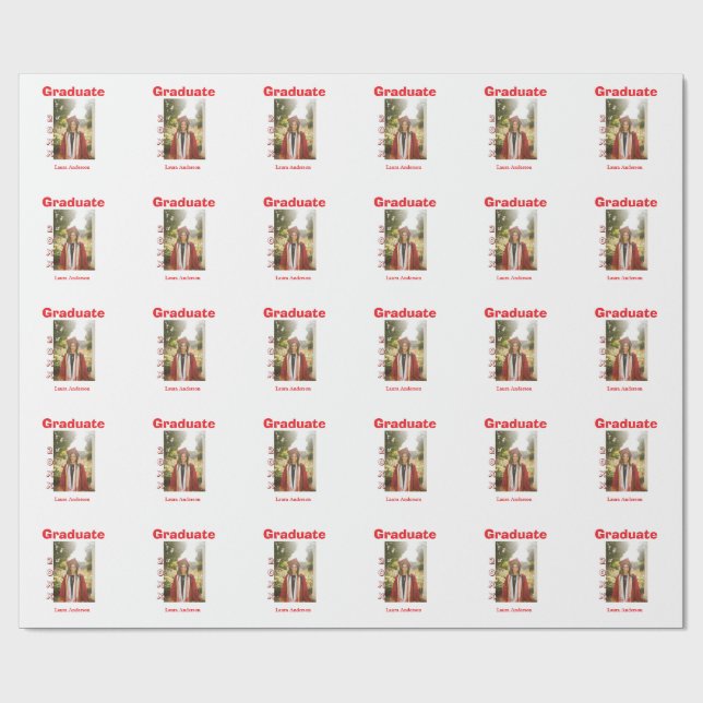 Red bold photo graduation add name class text wrapping paper (Flat)
