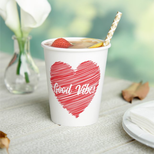 Red Bold Scribble Heart Design Paper Cups (Insitu)