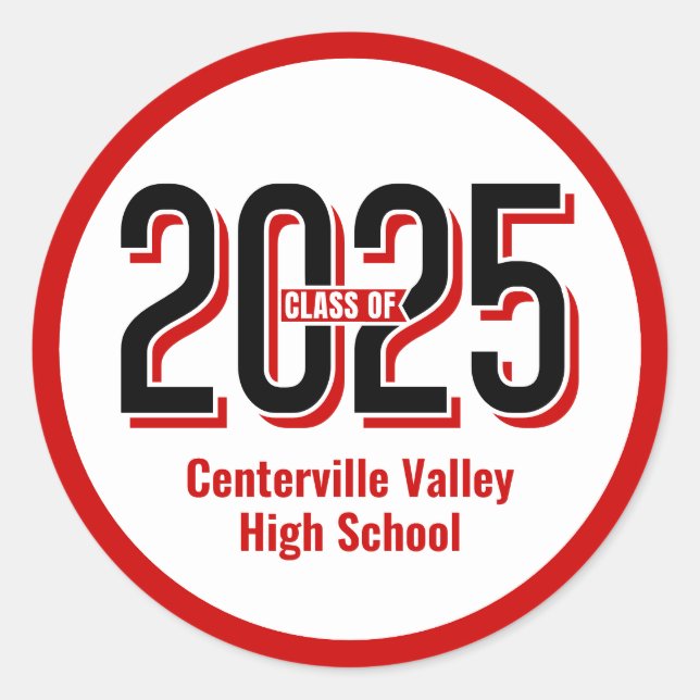 Red Bold Shadowed Numbers Class of 2025 Classic Round Sticker (Front)