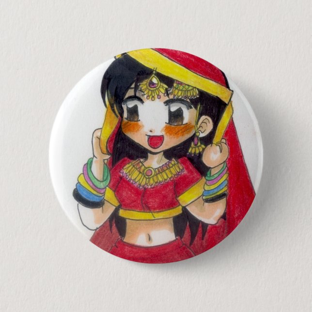 Red Bollywood 2 Inch Round Button (Front)