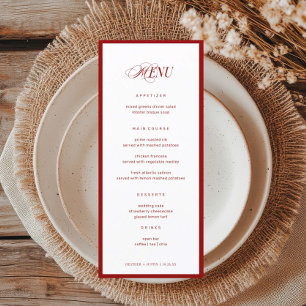 Red Bon Appetit Classic Elegant Fancy Wedding Menu