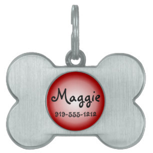 Red Bone Shaped Customizable Name Dog Tag